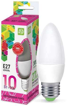 Лампа светодиодная LED-СВЕЧА-standard 10Вт 230В E27 6500К 900Лм ASD 4690612015552