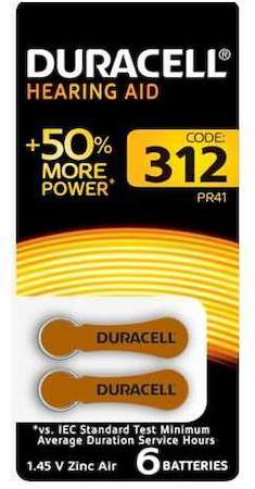 Элемент питания для слуховых аппаратов ZA312-6BL (блист.6шт) Duracell Б0039181