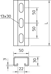 OBO Bettermann Рейка профильная 2000х50х30 CPS 5 L2M V4A (дл.2м) OBO 1121465