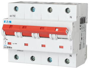 Выключатель автоматический модульный 4п (3P+N) D 100А 20кА PLHT-D100/3N EATON 248075