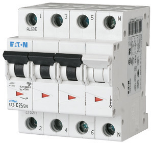 Выключатель автоматический модульный 4п (3P+N) D 2.5А 15кА FAZ-D2.5/3N EATON 278987