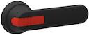 Black, I-O and ON-OFF indication, padlockable with 3 padlocks in O-position, door interlock in I-position, defeatable, IP 65.