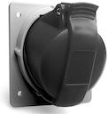 Socket-outlet, panel mounting, 7h, 16A, IP44, minimized flange, angled, 3P+E