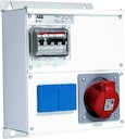 Modular Combi Metal (Enclosure of aluminium with fronts of galvanised steel)One 16A (346-415V) outlet (3P+N+E) and two schuko outlets (1P+E) 10/16A (250 V).MCB S201 C16  and S203 C16Covered top. Multi flange FL21 down