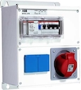 Modular Combi M16/2 JFB CTFLOne 16A (346-415V) outlet (3P+N+E) and two schuko outlets (1P+E) 10/16A (250 V).MCB S201 C16  and S203 C16.Covered top, Multi flange FL21 down,RCD F204 A-25/0,03