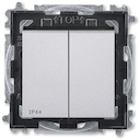 Выключатель двухклавишный ABB Levit IP44 серебро / дымчатый чёрный