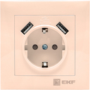 Валенсия розетка 1-местная с/з 16А кремовая с защ. штор. с 2 USB 2,1А EKF PROxima
