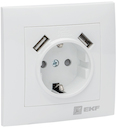 Валенсия розетка 1-местная с/з 16А белая с защ. штор. с 2 USB 2,1А EKF PROxima