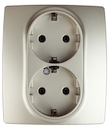 12-2104-04 Эл/ус ЭРА Розетка 2X2P+E Schuko со шторками, 16A-250В, IP20, Эра12, шампань