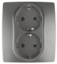 12-2104-12 Эл/ус ЭРА Розетка 2X2P+E Schuko со шторками, 16A-250В, IP20, Эра12, графит