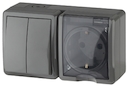 11-7402-03 Эл/ус ЭРА Блок розетка+выключатель двойной IP54, 16A(10AX)-250В, ОУ, Эра Эксперт, серый