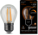 Лампа Gauss LED Filament Globe dimmable E27 5W 2700K 1/10/50