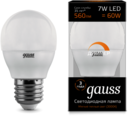 Лампа Gauss LED Globe-dim E27 7W 3000К диммируемая 1/10/100
