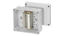 RK 9062 - Коробка ответвительная , IP 55 (ESM) / IP 65 (AKM), размер 139х119х70, цвет серый, материал полистирол, преднамеченные выбиваемые отверстия на 10 вводов М25/32, наборная клемма из 12 клемм WK 4/U, под кабель до 1,5-4 мм2, кабельные ввода заказыв