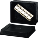 KF 5255 - Коробка ответвительная, стойкая к УФ, IP 66, размер 160х200х98, цвет черный, материал поликарбонат, преднамеченные выбиваемые отверстия на 10 вводов  M 20/25/32/40,  5-полюсный клеммник 10-25/35 мм2, кабельные ввода ASS заказываются отдельно.