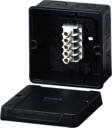 KD 5045 - Коробка ответвительная, стойкая к УФ, IP 66/67, размер 98х98х61, цвет черный, материал поликарбонат, преднамеченные выбиваемые отверстия на 7 вводов  M 25, 5-полюсный клеммник под кабель до 1,5-2,5/4 мм2, кабельные ввода ASS заказываются отдельн