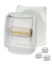 DK 2516 A - Коробка ответвительная для алюминиевых и медных проводников, пломбируемая, для внутренней, или защищеной установки, размер 255х205х112 мм, 10 преднамеченных выбиваемых отверстий М25/М40/М50 по периметру коробки в комплекте 3 кабельных ввода ES