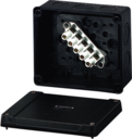 KD 5065 - Коробка ответвительная, стойкая к УФ, IP 66/67, размер 119х139х70, цвет черный, материал поликарбонат, преднамеченные выбиваемые отверстия на 10 вводов  M 20/25/32, 5-полюсный клеммник под кабель до 2,5-6/10 мм2, кабельные ввода ASS заказываются