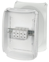 DK 5054 G - Коробка ответвительная, пломбируемая, для внутренней, или защищеной установки, размер 355х255х122 мм, 10 преднамеченных выбиваемых отверстий М25/М40/М63 по периметру коробки, возможна установка 2-х кабельных вводов LDM32 в основание коробки, п