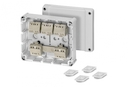 DPC 9225 - Коробка ответвительная для кабельных каналов, IP 54, в комплекте с 7 выдвижными заглушками DPS 02, размер 139х119х490, цвет серый, материал полистирол, герметичная зона 10-13,5мм, 5-полюсный пружинный клеммник 4х1х1,5-2,5мм2