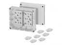 DP 9220 - Коробка ответвительная пустая для кабельных каналов, IP 54, цвет серый, пустая, в комплекте с 7 выдвижными заглушками DPS 02, размер 119х139х49, материал полистирол, герметичная зона 10-13,5мм, под кабель 2,5/4 мм2