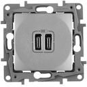 Розетка USB Etika (2xUSB, тип С-тип С, под рамку, с/у, алюминий)