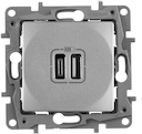 Розетка USB Etika (2xUSB, тип А-тип С, под рамку, с/у, алюминий)