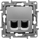 Розетка компьютерная Etika (2xRJ45, cat.5e, UTP, под рамку, с/у, алюминий)