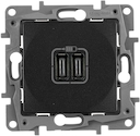 Розетка USB Etika (2xUSB, тип С-тип С, под рамку, с/у, антрацит)