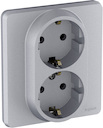 Legrand Inspiria 673752 розетка двойная с заземлением для скрытого монтажа, цвет "Алюминий". Максимальный ток 16 А, напряжение ~250В, максимальная мощность 3680 Вт.