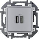 Legrand Inspiria 673762 зарядное устройство для скрытого монтажа , тип А-тип С, цвет "Алюминий". Напряжение ~240В/=5В, максимальный зарядный ток 3000 мА