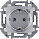 Legrand Inspiria 673772 комбинированная розетка 2К+З с зарядным устройством USB тип С для скрытого монтажа, цвет "Алюминий". Максимальный ток розетки 16АХ, напряжение розетки ~250В, напряжение зарядного устройства =5В, максимальный зарядный ток 1500 мА.