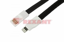 USB кабель для iPhone 5/6/7 моделей плоский силиконовый шнур, черный REXANT