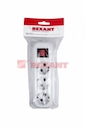Колодка 3 гнезда с кнопкой c заземлением  Rexant