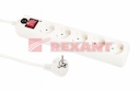 Сетевой фильтр  REXANT  5 гнезд  3м  3X0.75мм²  белый  с  заземлением и выключателем