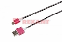 USB кабель microUSB, шнур в тканевой оплетке, черный (усиленный) REXANT