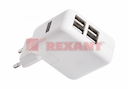 Сетевое зарядное устройство 4xUSB,  переходник+адаптер (СЗУ) (5V, 2x2 100mA, 2x1000mA) REXANT