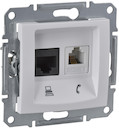 SEDNA РОЗЕТКА ДВОЙНАЯ КОМП.+ТЕЛЕФОННАЯ. RJ11+RJ45, кат.5е, неэкр. UTP, БЕЛЫЙ