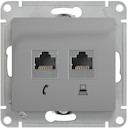 Розетка комбинированная Glossa (RJ45+RJ11, под рамку, с/у, алюминий)