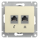 Розетка комбинированная Glossa (RJ45+RJ11, под рамку, с/у, бежевая)