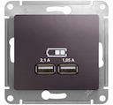 GLOSSA USB РОЗЕТКА A+A, 5В/2,1 А, 2х5В/1,05 А, механизм, СИРЕНЕВЫЙ ТУМАН