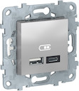 UNICA NEW РОЗЕТКА USB, 2-местная, тип А+С, 5 В / 2400 мА, АЛЮМИНИЙ