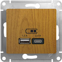 USB РОЗЕТКА A+С, мех, ДЕРЕВО ДУБ