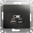 USB РОЗЕТКА A+С, мех, АНТРАЦИТ