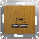 GLOSSA USB РОЗЕТКА A+A, 5В/2,1 А, 2х5В/1,05 А, механизм, ДЕРЕВО ДУБ