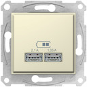 SEDNA USB РОЗЕТКА, 2,1А (2x1,05А), БЕЖЕВЫЙ