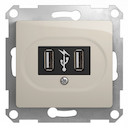 GLOSSA USB РОЗЕТКА, 5В /1400 мА, 2 х 5В /700 мА, механизм, МОЛОЧНЫЙ