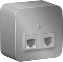 BLANCA О/У РОЗЕТКА двойная: комп.RJ45, кат.5E + телеф. RJ11, ИЗОЛ.ПЛ.,АЛЮМИНИЙ