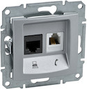 SEDNA РОЗЕТКА ДВОЙНАЯ КОМП.+ТЕЛЕФОННАЯ. RJ11+RJ45, кат.5е, неэкр. UTP, АЛЮМИНИЙ