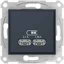 SEDNA USB РОЗЕТКА, 2,1А (2x1,05А), ГРАФИТ